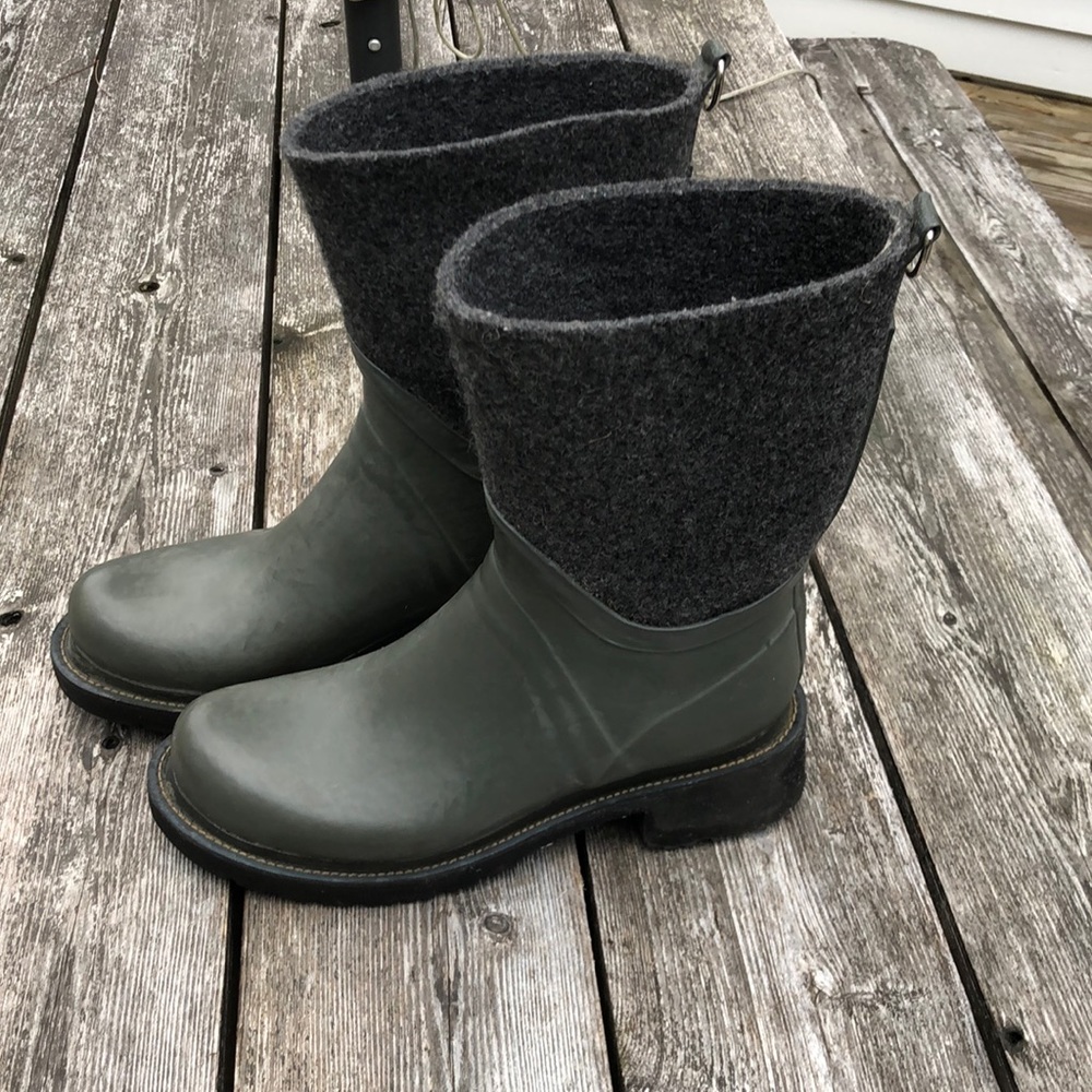 Ilse Jacobsen Rub 53 Army Green Mid Wool-Felt Wellington Boots- size 39